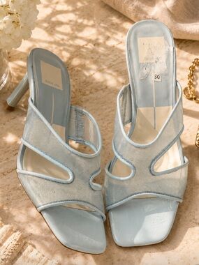 Dolce Vita Gitel Blue Mesh Square-Toe Slip-On Heels